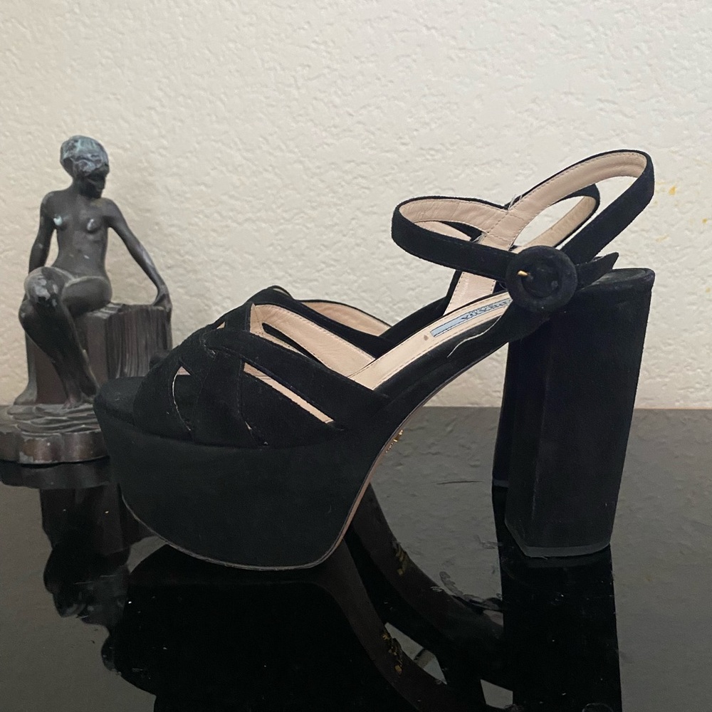 Prada black suede platform sandals 37.5